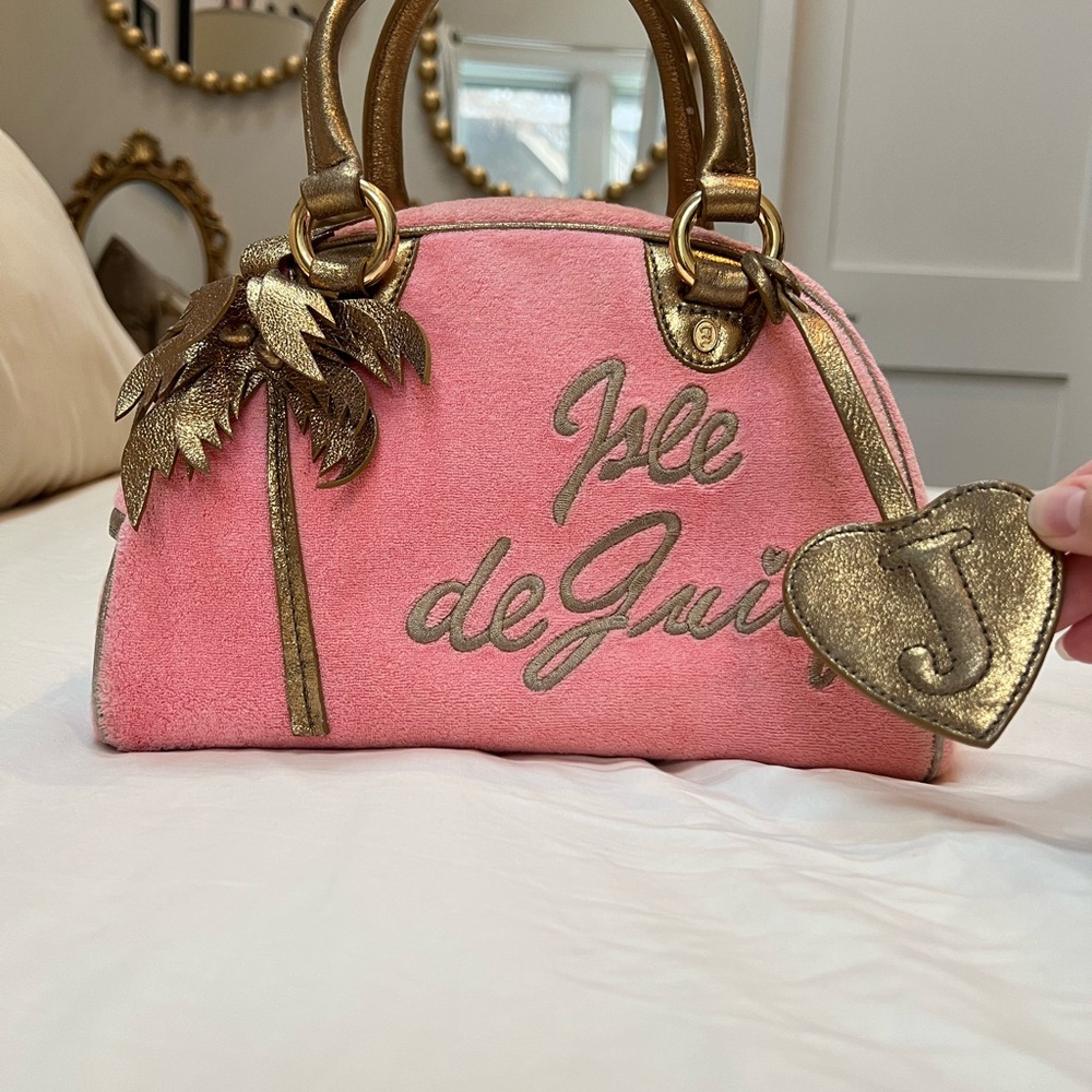 🌴 RARE Y2K Vintage Juicy Couture Isle De Juicy Terry Cloth Satchel - Pink & Gold - Picture 2 of 16